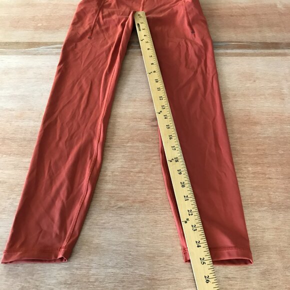 Lululemon Power Thru Leggings Women 6 Orange Mid Rise Media Pockets Stretch - Picture 7 of 12